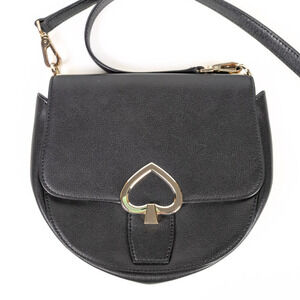 KATE SPADE Black Robyn Crossbody Medium Saddle Bag Leather Women's